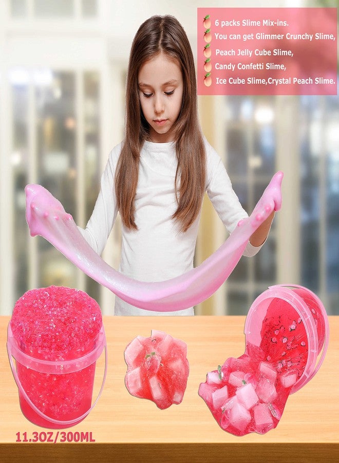 Azeperoy Premade Peach Pink Jelly Cube Glimmer Crunchy Crystal Slime, Includes 6 Sets of Add-ins, Sensory and Tactile Stimulation, Stress Relief, Party Favors for Girls & Boys - Image 2